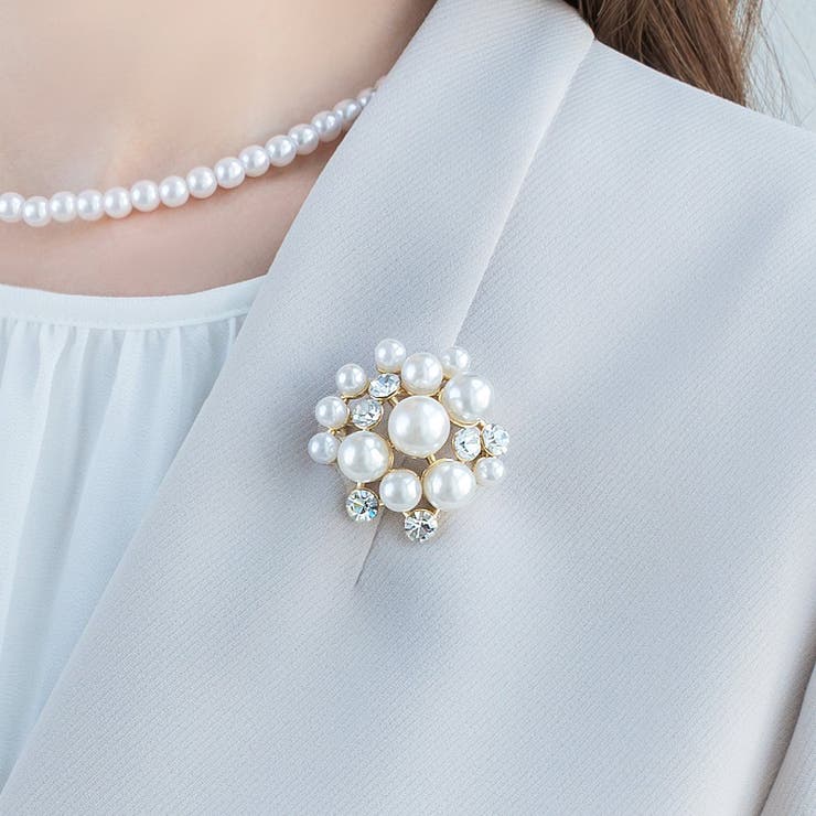 CREAM-DOT ブローチ フォーマル 卒業式 卒園式 入学式 入園式 ママスーツ パール ビジュー 小さめ おしゃれ コサージュ 華やか ピン 上品 エレガント 大人 華奢 ゴールド シルバー ア