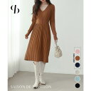 SAISON DE PAPILLON ハイウエスト切り替えプリーツニットワンピース ワンピース・ドレス