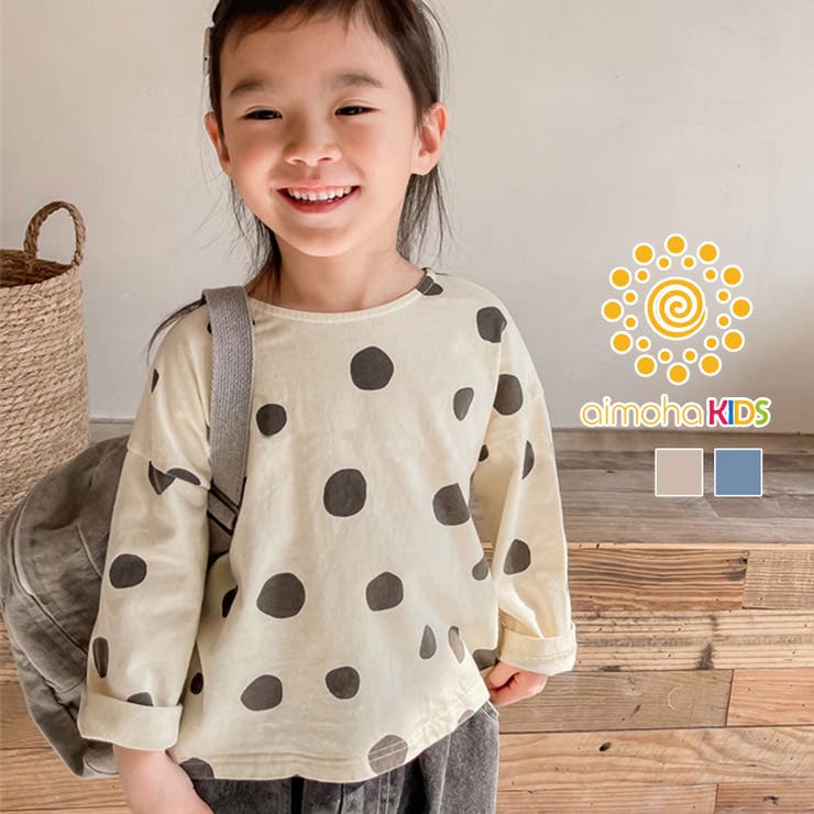 aimoha kids aimoha-KIDS- レトロ調可愛いドット柄ブラウス キッズ tシャツ 長袖 綿95% 男の子 女の子 綿 コットン 水玉 ドット 韓国 ライク かわいい おしゃれ ベビー 子供服 トップス 長袖 長袖tシャツ 春 夏 秋 子