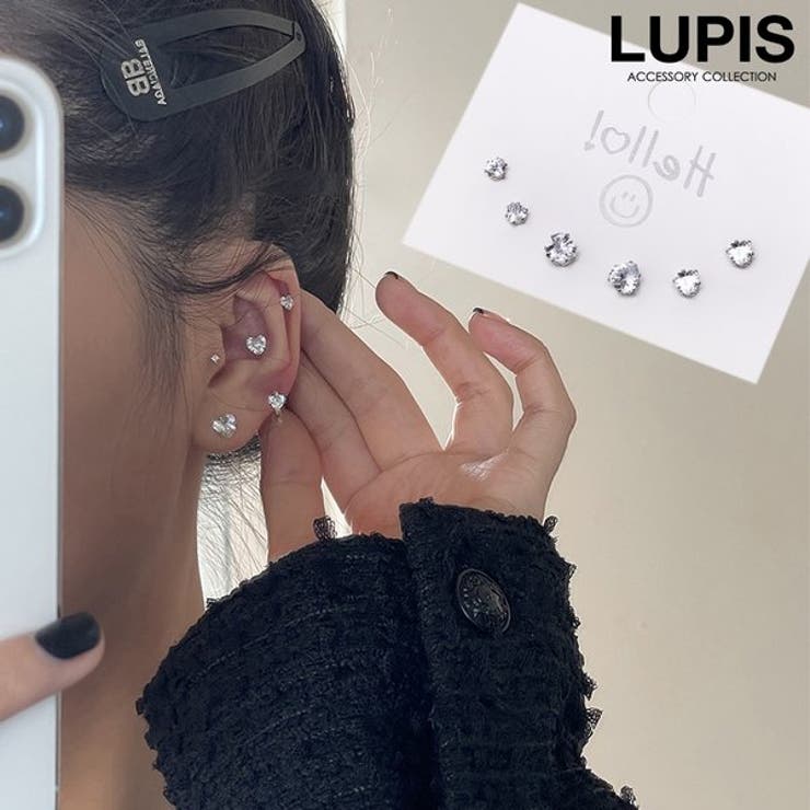 【10%OFFクーポン!11/27(木)1:59まで】LUPIS 【3ペア 6個セット】ハートジュエルピアスセット アクセサリー