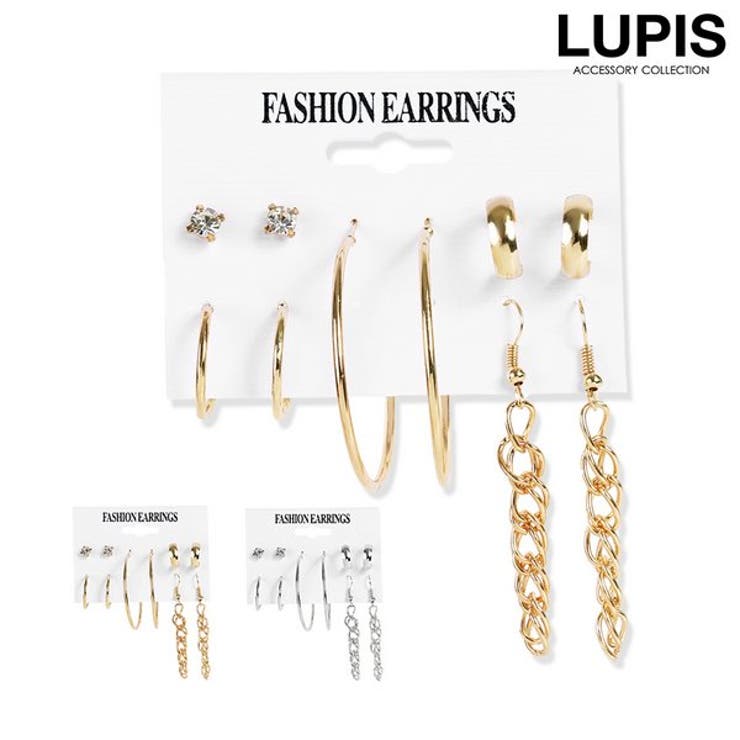 【10%OFFクーポン!11/27(木)1:59まで】LUPIS フープ×チェーン×ストーンピアスセット【ピアス セットピアス フープピアス シンプル ストーン...