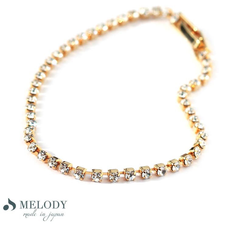 Melody Accessory ブレスレット 日本製 バングル K18GP テニスブレスレット 日本製 50粒 1連 華やか ラインストーン 結婚式 発表会 ゴールド エレガント シンプル プレゼント アクセサリー アクセサリー