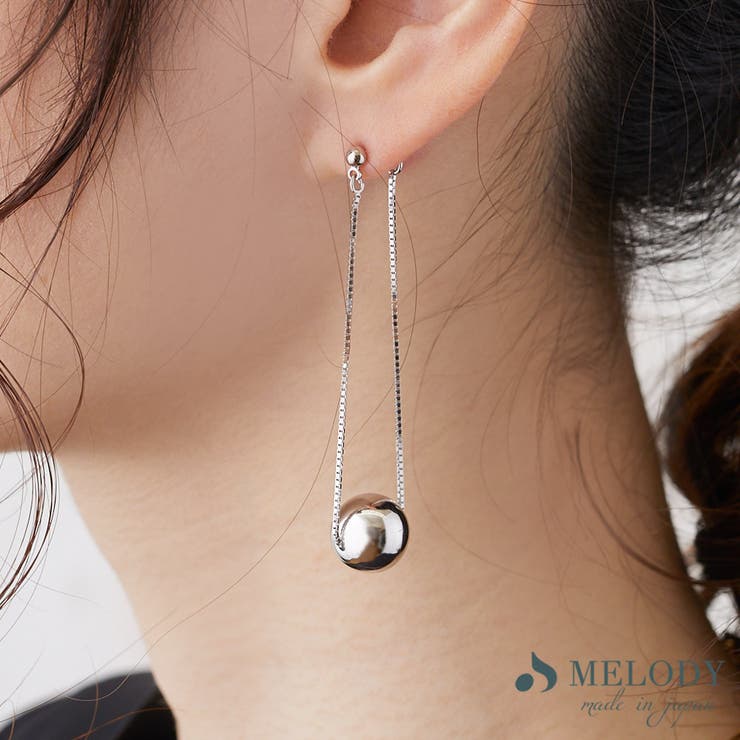 Melody Accessory イヤリング ピアス 日本製 K18GP メタル ボール ノンホールピアス スイング 純チタン おしゃれ 華奢 樹脂 スタッド 痛くない レディース ブランド シンプル ゴールド ノンホール プレゼント アクセサリー