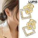 【5/10限定 15%OFFクーポン】LUPIS ツインスクエアフレームイヤリング【イヤリング クリップ式 スクエアフレーム パヴェ ラインストーン ゴールド ...