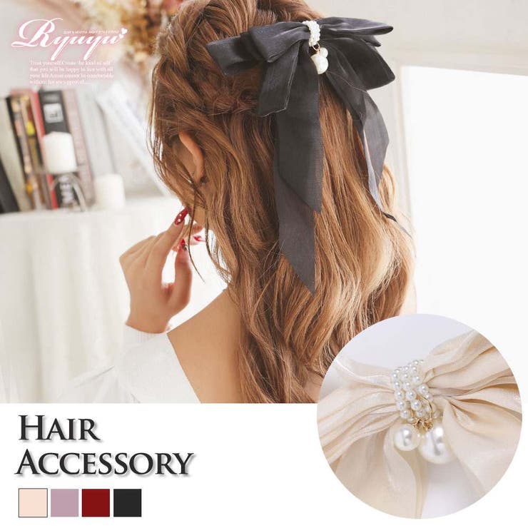 Ryuyu ヘアアクセサリー リボンバレッタ 大きめ ヘアアクセサリー パール 揺れる 髪留め 髪かざり 上品 可愛い 韓国アクセサリー Ryuyu ヘアアクセサリー