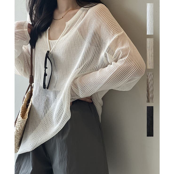 ARGO TOKYO Key Neck Knit Pullover 25121 キーネックニットプルオーバー　ニットプルオーバー　シアートップス　シアーニット　日焼け止め　キーネックトップス　セーター　SUMMERニット　サマーニット トップス