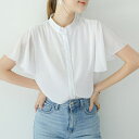 【マラソン期間中 5%OFFクーポン】ANGELCLOSET フレアー袖ブラウス バンドカラー 半袖夏 トップス
