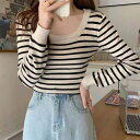 【8/11まで5%OFFクーポン】SUNSHINE CLOSET ボーダー柄ニットトップス スクエアネック トップス