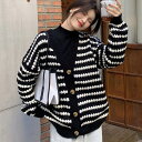 SUNSHINE CLOSET 配色ボーダー柄ニットカーディガンVネック トップス
