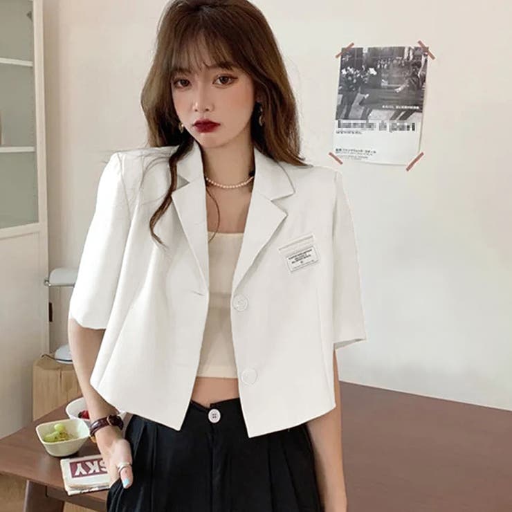 Nylon, Rayon, Polyester - 【10％OFFクーポン！5/16(土)1:59まで】SUNSHINE CLOSET ショート丈テーラードジャケット軽アウター トップス