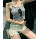 SUNSHINE CLOSET キャミソール レースアップ リブニット夏 トップス