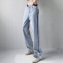 SUNSHINE CLOSET 配色ストレートデニムパンツ ハイウエスト パンツ・ズボン