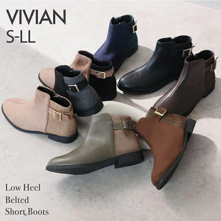 VIVIAN COLLECTION 軽量ソール＆ローヒールベルテッドショートブーツ シューズ・靴