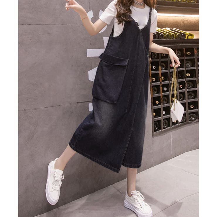 【10％OFFクーポン！11/27(木)1:59まで】SUNSHINE CLOSET サロペット ロング丈 デニムワンピース パンツ・ズボン