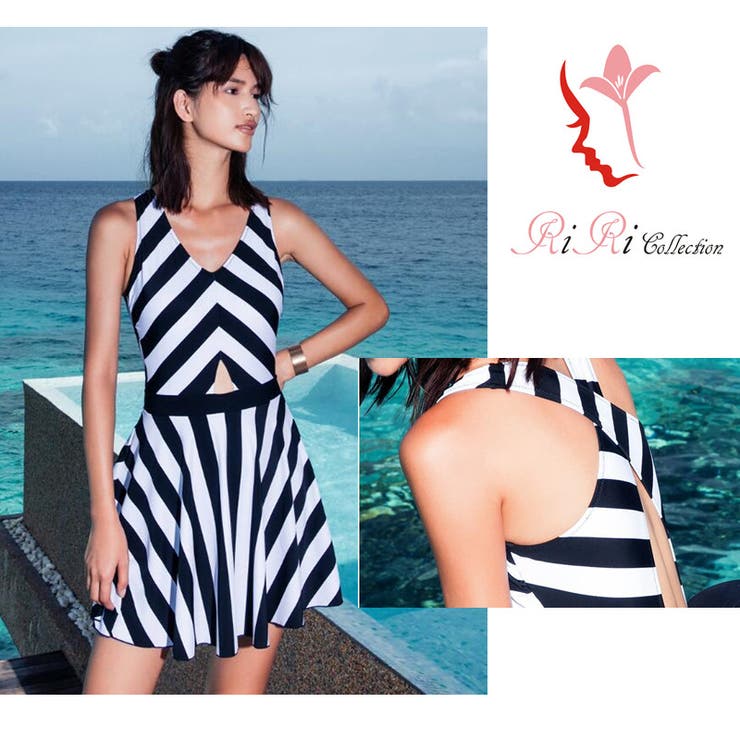 RiRicollection 新作 mizugi-f059 ストライブ 水着 白黒 おしゃれ ワンピース水着 ビキニ オフショルダー ビスチェ フリルワンピース タンキニ 水着