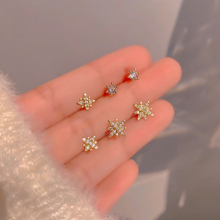 【10%OFFクーポン!11/27(木)1:59まで】SUNSHINE CLOSET 6個セットスタッドピアス スターバースト アクセサリー