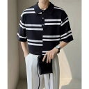 aimoha men aimoha mens半袖ボーダー サマーニットポロシャツ トップス Tシャツ 半袖 韓国ファッション オーバーサイズ ユニセックス 夏服【SS】 トップス