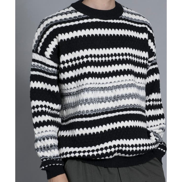 【10%OFFクーポン!12/11(木)1:59まで】aimoha men aimoha men Chic Striped Knit Jumper ボーダーニッ...