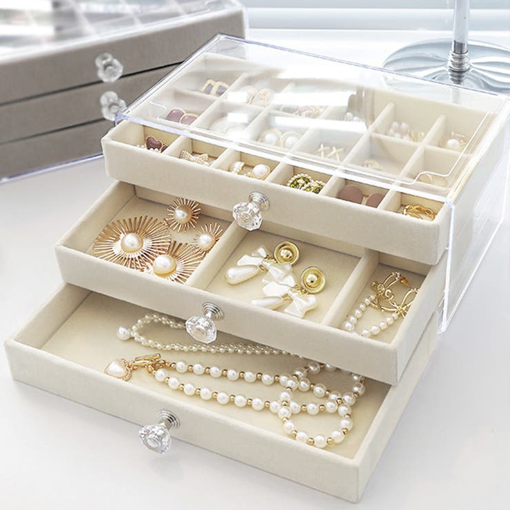 【10％OFFクーポン！11/27(木)1:59まで】SUNSHINE CLOSET 3段引き出しジュエリー収納ボックス 防塵 寝具・インテリア雑貨
