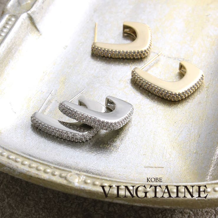 VINGTAINE ピアス パヴェ ハーフフープ キュービックジルコニア スタッド デイリー シンプル アクセサリー ギフト プレゼント 女性 誕生日 オフィス P5150 アクセサリー