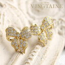 VINGTAINE パヴェリボンピアス/イヤリング/キュービックジルコニア/マイクロパヴェセッティング P2-15 アクセサリー