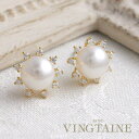 VINGTAINE 一粒淡水パール×キュービックジルコニアピアス/イヤリング/結婚式/二次会 P2-69 アクセサリー