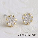 VINGTAINE ラウンドフラワーモチーフピアス/イヤリング/キュービックジルコニア/ネジバネ式/スクリュー/シンプル/小ぶり P1577 アクセサリー