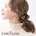 VINGTAINE ベロア×レオパード柄シュシュ/スエード調/アニマル柄/シンプル/オフィス/フリル/ヘアアクセサリー/秋冬 HS-67 ヘアアクセサリー