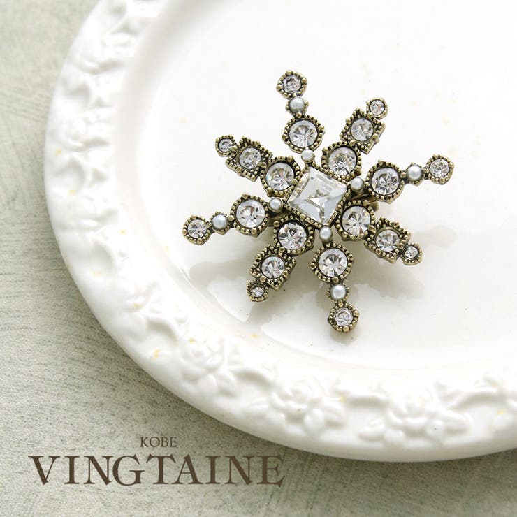 【10%OFFクーポン!12/11(木)1:59まで】VINGTAINE アンティーク調ビジューブローチ 上品 パーティー アクセサリー レディース 大人っぽい...