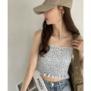 【5/15限定 15%OFFクーポン】Ada. 小花柄 シャーリング ベアトップ キャミソール トップス