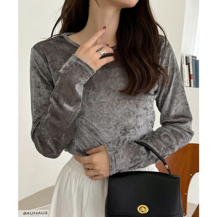 【10％OFFクーポン！11/11 (火)1:59まで】Ada. シアー ベロア クルーネック ロングスリーブ トップス トップスのサムネイル