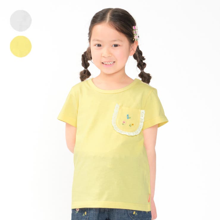 【10％OFFクーポン！10/8(水) 23:59まで】こどもの森e-shop 花刺繍入りポケット半袖Tシャツ 80cm?140cm M42815 トップスのサムネイル