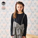 こどもの森e-shop リボン付チェック・花柄切替長袖Tシャツ・ロンT 80cm〜140cm N62802 トップス
