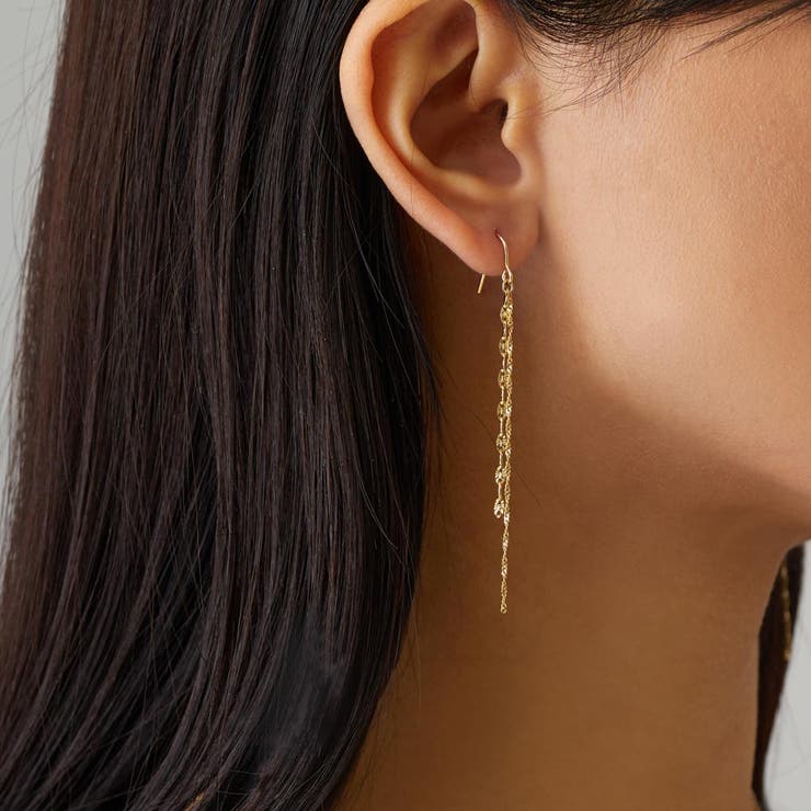 Melody Accessory イヤリング ピアス K18GP ノンホールピアス 2種類 チェーン ニッケルフリー 揺れる オフィス レディース 金属アレルギー ブランド シンプル ゴールド おしゃれ ノンホール ノンホールイヤリング プレゼント K1