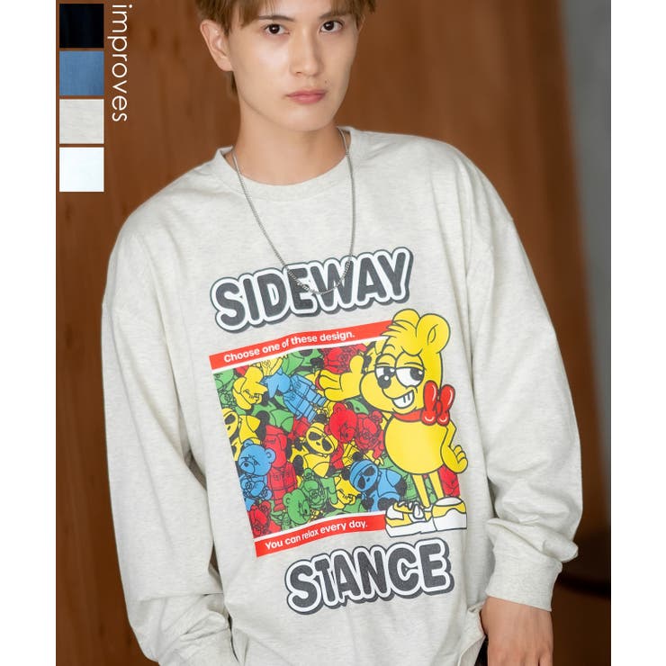 improves 長袖Tシャツ メンズ SIDEWAY STANCE サイドウェイスタンス くまグミ カットソー ロンT 大きめ アメカジ カジュアル スケーター ストリート 古着MIX 韓国 トップス