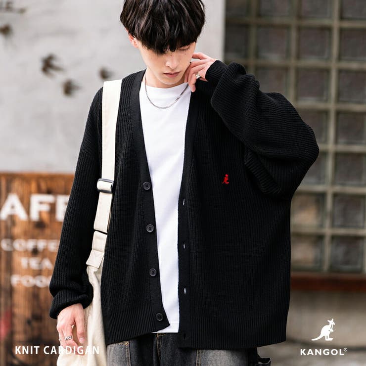 Rocky Monroe KANGOL カーディガン ワンポイント刺繍 カンゴール ニット メンズ レディース ライトアウター 畦編み 無地 ロゴ 別注 オーバ...