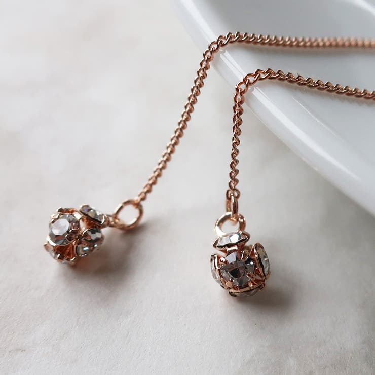 【20％OFFクーポン！3/21(土)限定】Melody Accessory ピアス アメリカンピアス ピンクゴールド チェーンピアス 人気 K18GP パヴェボール しずく 小ぶり ブランド おしゃれ 人気 20代 30代 40代 レディース アクセサ