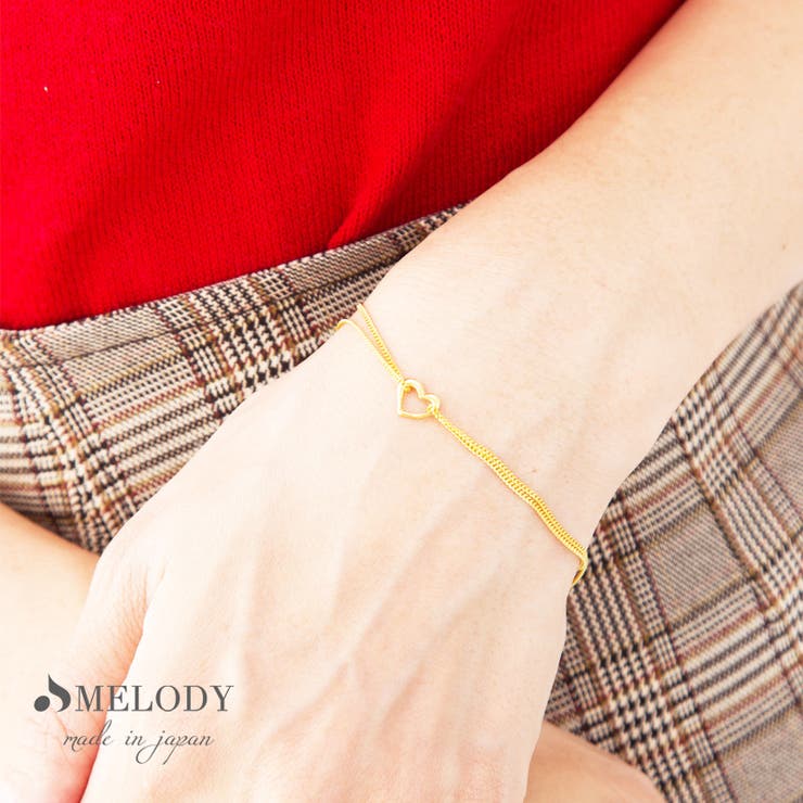 Melody Accessory ブレスレット レディース Wチェーン ハート リング 小ぶり 結婚式 シンプル あずきチェーン スキンジュエリー 贈り物 オフィス ゴールド シルバー ブランド おしゃれ br-n41 春 夏 アクセサリー