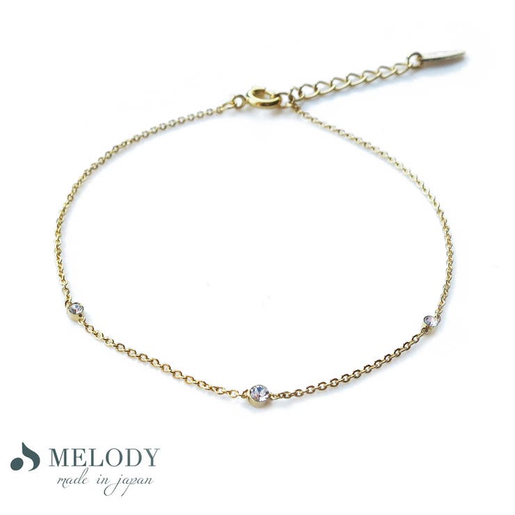 Melody Accessory ブレスレット 日本製 バングル K18GP 3粒 プチ ストーン ステーション 結婚式 シンプル スキンジュエリー プレゼント 贈り物 ゴールド 小ぶり プレゼント アクセサリー アクセサリー