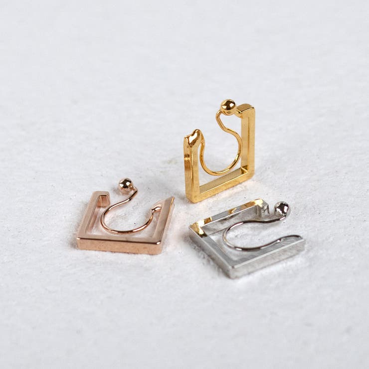 Melody Accessory イヤリング 日本製 ノンホールピアス スクエアフープ ノンホール 四角 しかく かわいい 30代 40代 50代 パーツ 痛く...