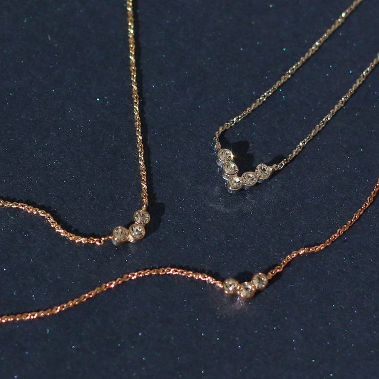 Melody Accessory ネックレス K18GP ストーン シンプル オフィス レディース スマイリー V字 ラウンド おしゃれ プレゼント アクセサリー