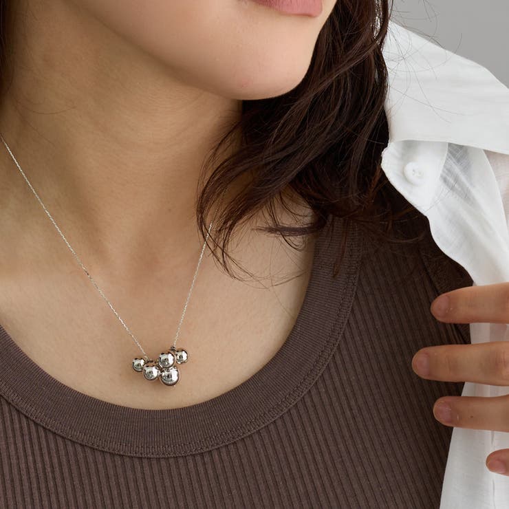 【10％OFFクーポン！1/16(金)1:59まで】Melody Accessory ネックレスロングネックレス バブル メタルボール ぶどう じゃら ゴールド オフィス ブランド k18gp 日本製 レディース ニッケルフリー 大人 女性 トレンド 人