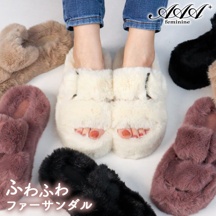 LibertyDoll 4.5cmヒール ワンピース 韓国ファッション ファーサンダル ☆3712 シューズ・靴