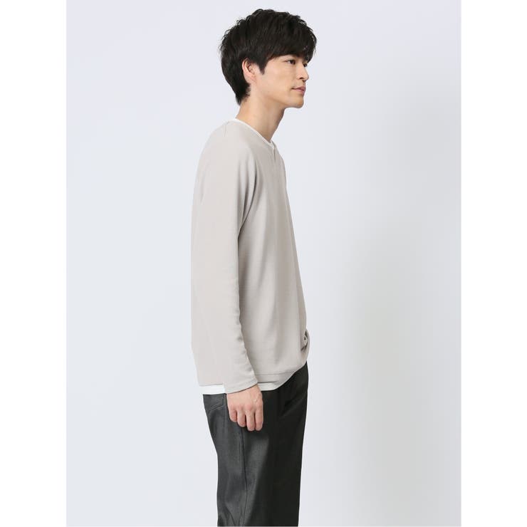 【10％OFFクーポン！1/16(金)1:59まで】TAKA-Q MEN さまになる 鹿の子ポンチ キーネック長袖Tシャツ トップス