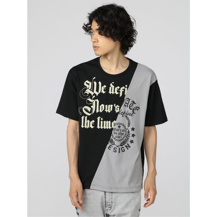 TAKA-Q MEN 切替カレッジ クルーネック半袖ルーズTシャツ トップス