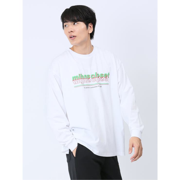 TAKA-Q MEN 【WEB限定】ミンズクローゼット/mihns closet カラープリント クルー長袖Tシャツ トップス