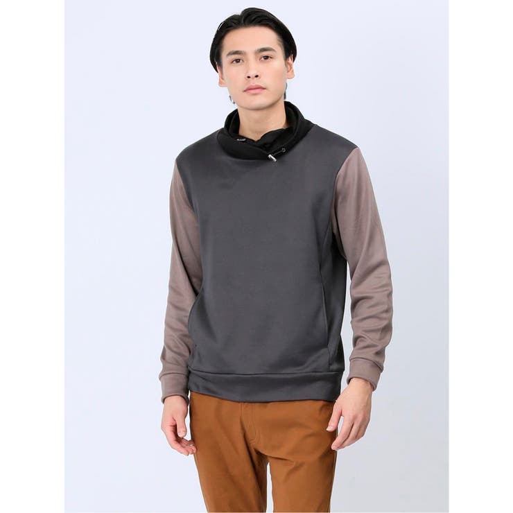 【10％OFFクーポン！2/10(火)1:59まで】TAKA-Q MEN 配色切替 裏シャギー クロスネック長袖プルオーバー トップス
