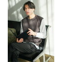 TAKA-Q MEN さまになる 布帛切替 クルーネック長袖Tシャツ トップス