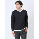 TAKA-Q MEN さまになる フェイクレイヤード キーネック長袖Tシャツ トップス