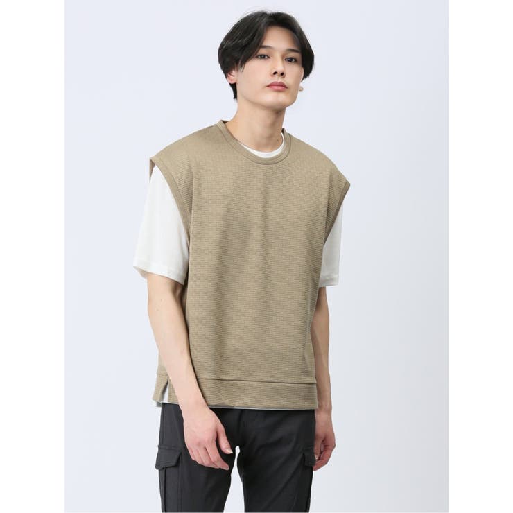 【10%OFFクーポン!11/27(木)1:59まで】TAKA-Q MEN クルーネックベスト&半袖Tシャツ アンサンブル トップス